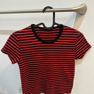 Brandy Melville Red and Black Striped Tee